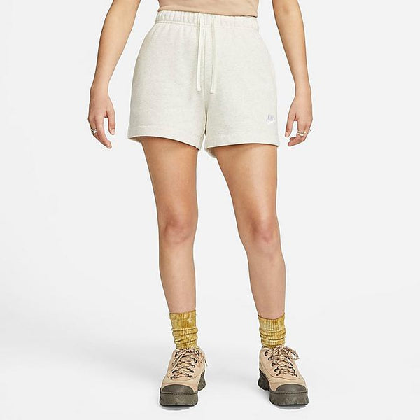 Nike Women's Sportswear Club Fleece Mid-Rise Shorts in Off-White/Oatmeal Heather Cotton/Polyester/Fleece
