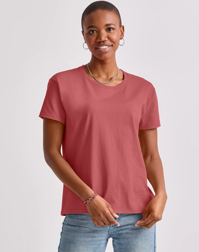 Hanes Essentials Women's T-Shirt, 100% Cotton, Oversized Fit Sandalwood Red