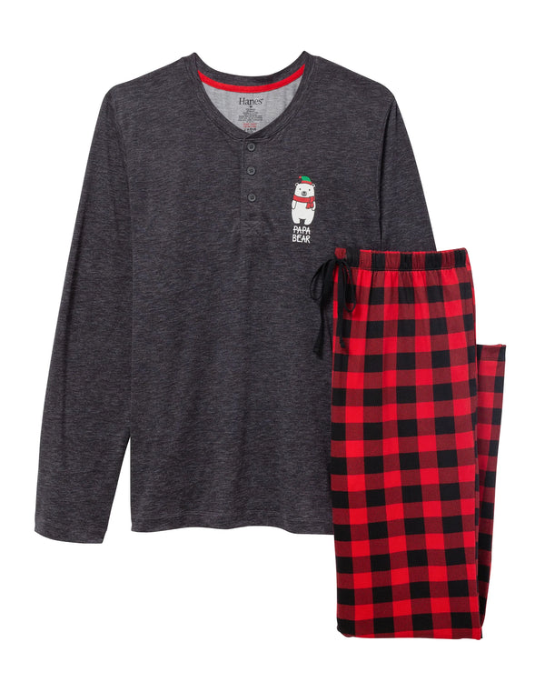 Hanes Men's Papa Bear Matching Family Pajama Set Red/Grey Plaid