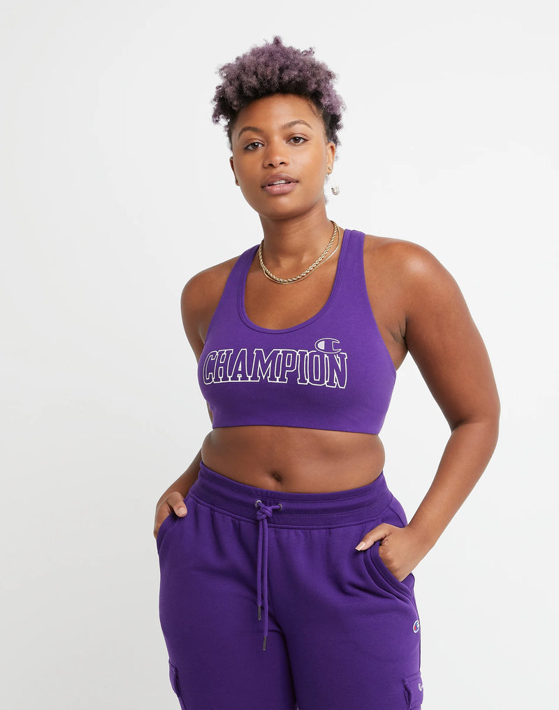 Women's The Authentic Sports Bra, Champion Block with C Logo Rich Purple