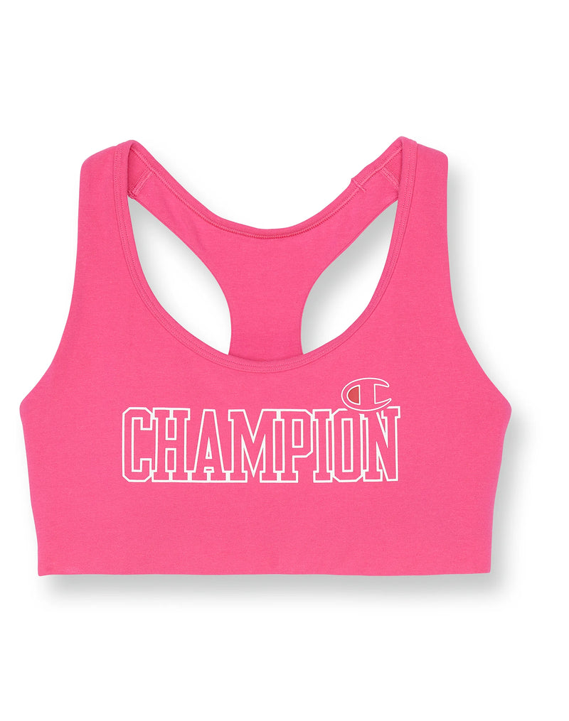 Women's The Authentic Sports Bra, Champion Block with C Logo Wow Pink