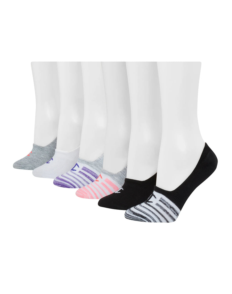 Champion Women's Performance Invisible Liner Socks, 6-pairs Black/White Stripe 5-9