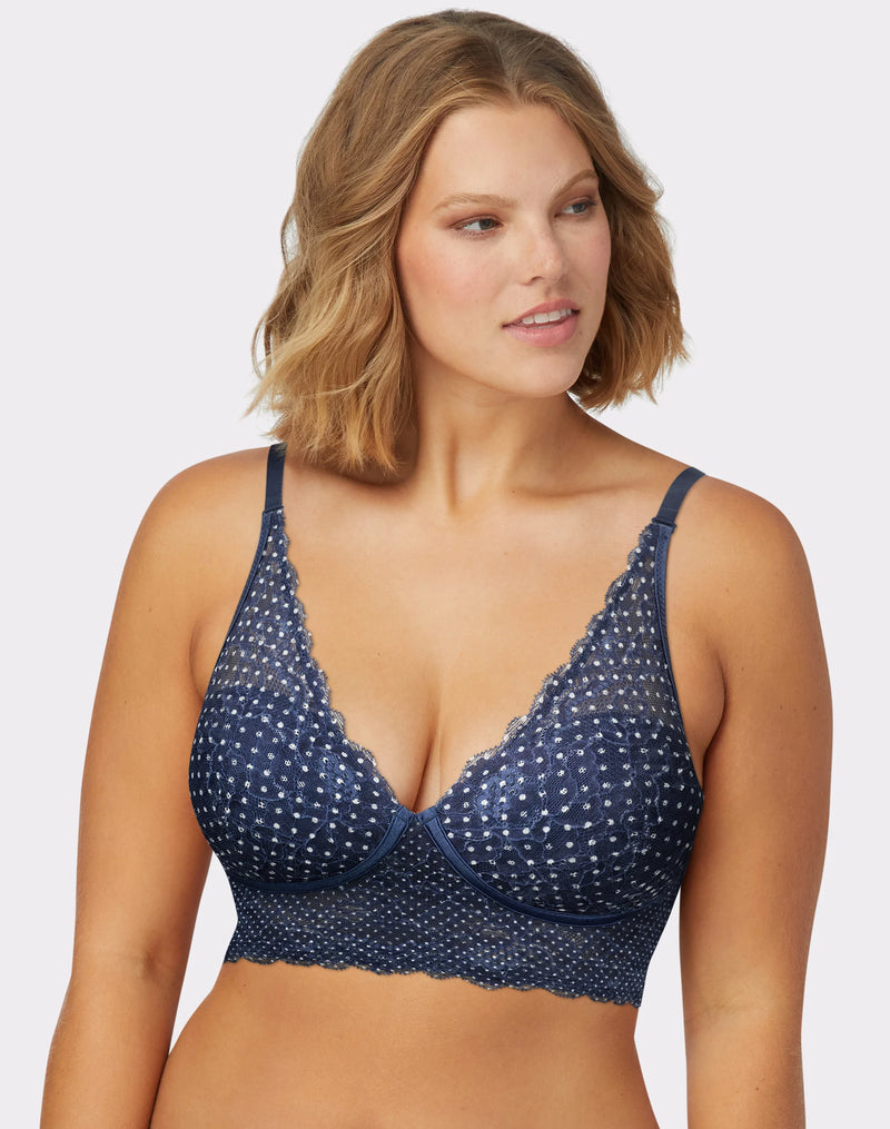 Maidenform Pure Comfort Lightly Lined Convertible Lace Bralette Multi Lucy Dots Print/Navy Eclipse Women's