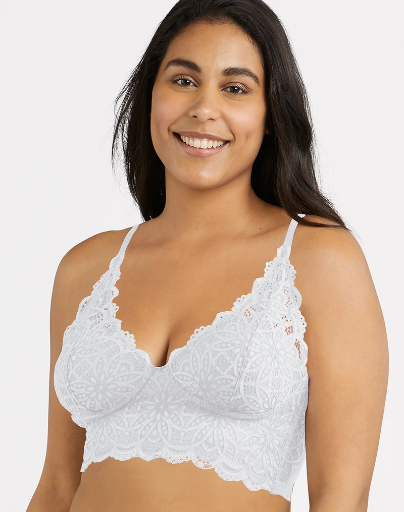 Maidenform Pure Comfort Lightly Lined Convertible Lace Bralette White/Silver Women's