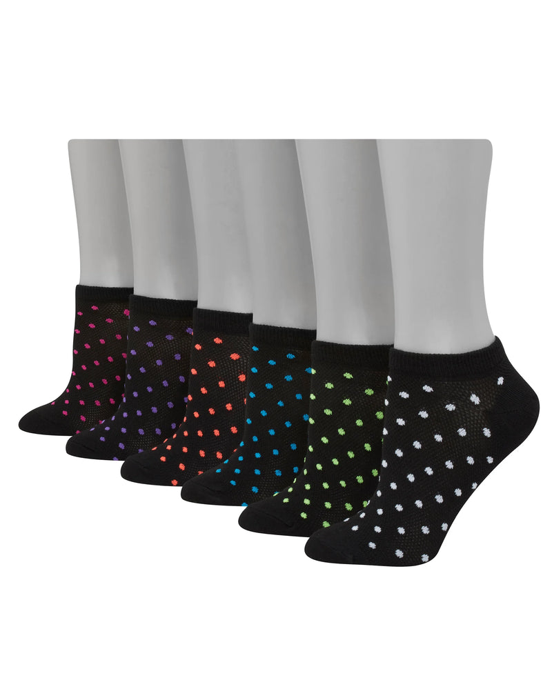 Hanes Women's Invisible Comfort Sport Liner 6-Pack Black Dot Assorted 5-9