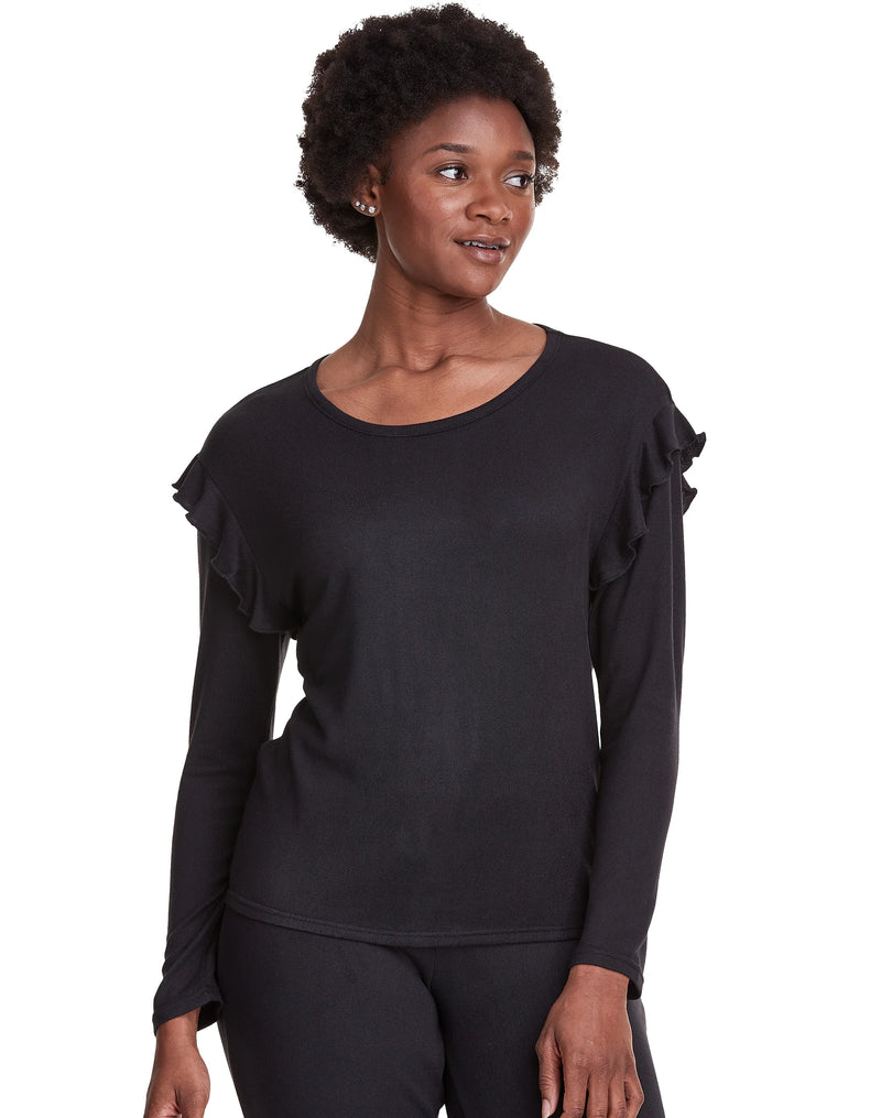 Maidenform Ruffle Long Sleeve Lounge Top Black XL Women's