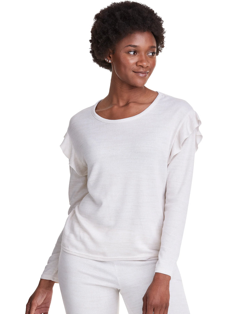 Maidenform Ruffle Long Sleeve Lounge Top Cream L Women's