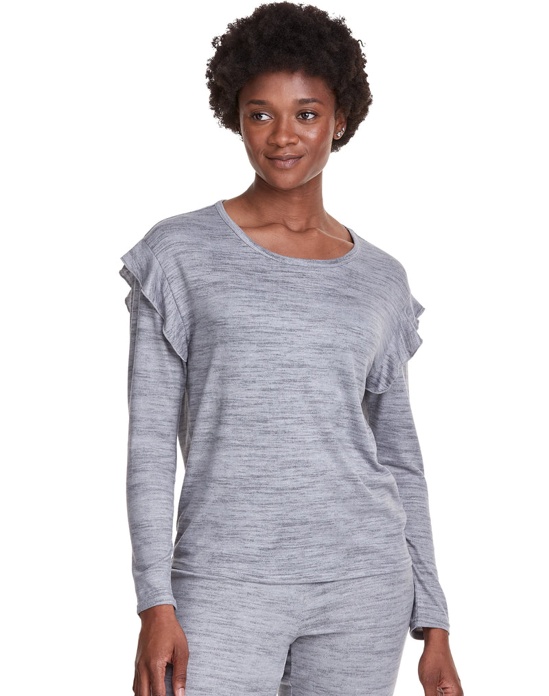 Maidenform Ruffle Long Sleeve Lounge Top Heather Grey XL Women's