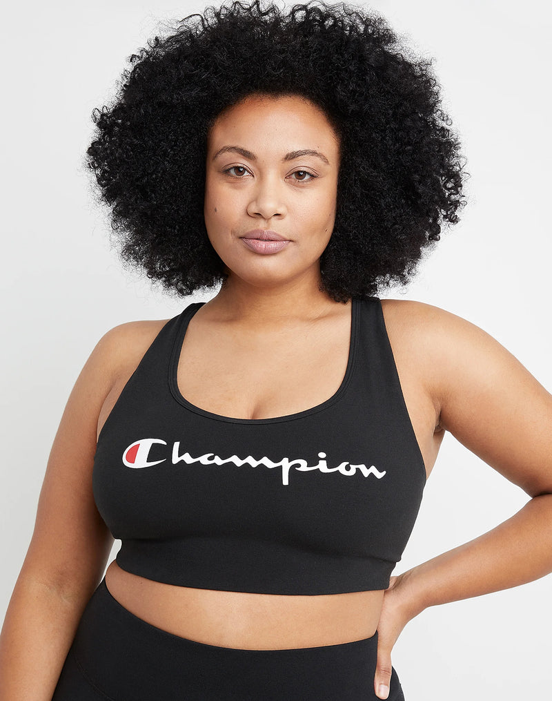 Women's Champion Authentic Sports Bra, Classic Script (Plus Size) Black