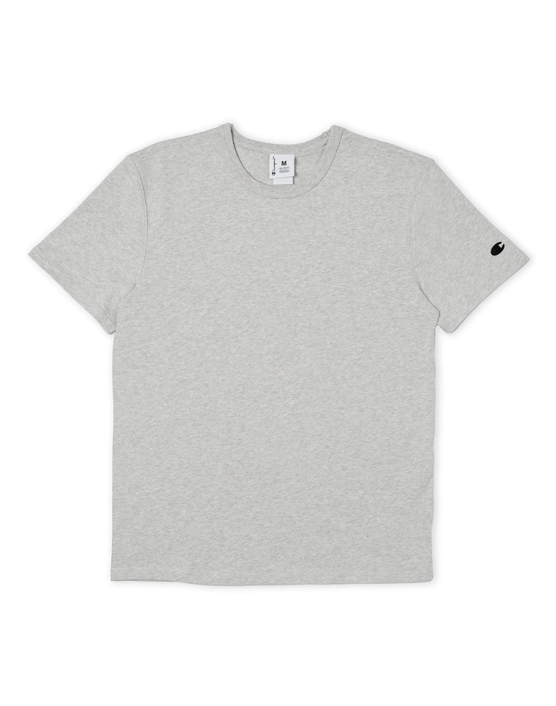Men's Champion Premium Weave T-Shirt, Heavyweight 100% Cotton, C Logo Bleached Stone Cream Heather