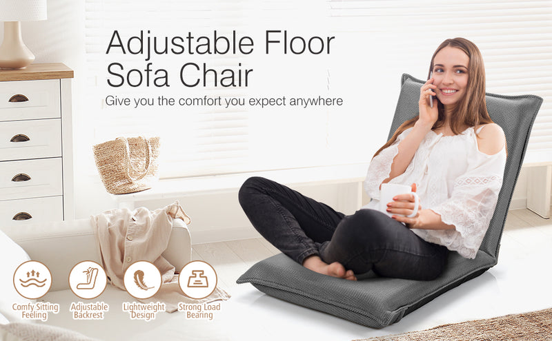 20% OFF On Sale | Adjustable 6 position Folding Lazy Man Sofa Chair Floor Chair-Gray