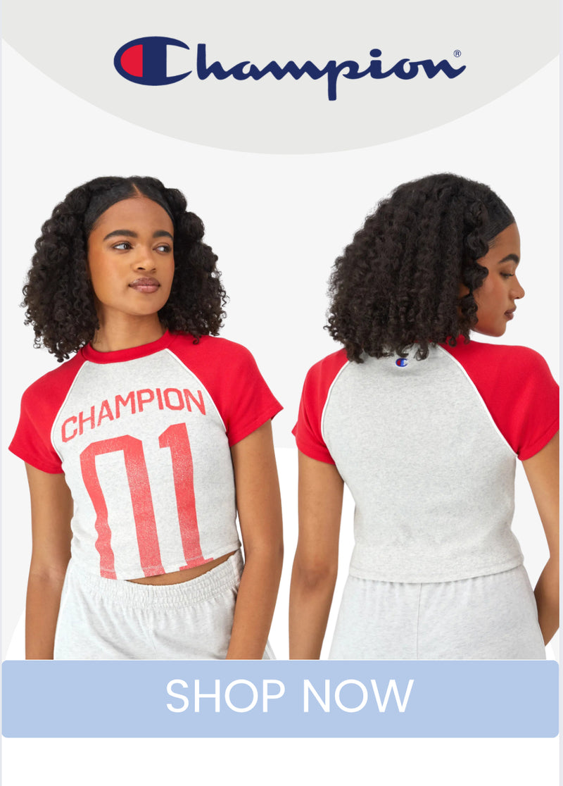 Women's Champion Riley Ringer T-Shirt, Ribbed, Block Script Logo Graphic Athletic Red/Silver Grey