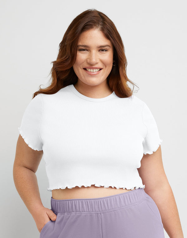 Hanes Originals Women's Rib Cropped T-Shirt (Plus Size) White