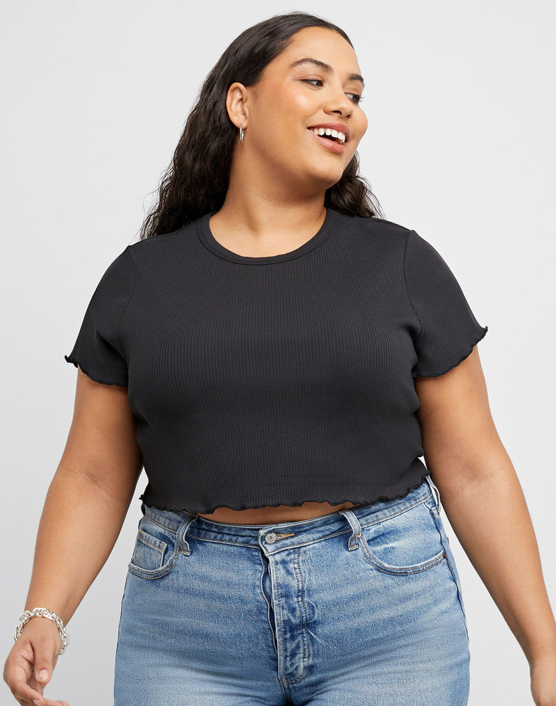 Hanes Originals Women's Rib Cropped T-Shirt (Plus Size) Black