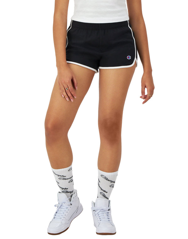 Women's Champion Gym Shorts, C Logo, 2.5" Black/White