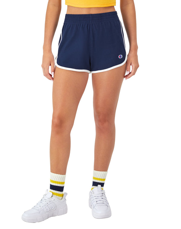 Women's Champion Gym Shorts, C Logo, 2.5" Dark Night Blue/White