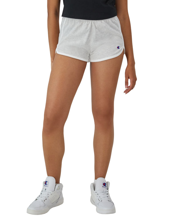 Women's Champion Gym Shorts, C Logo, 2.5" Silver Grey/White