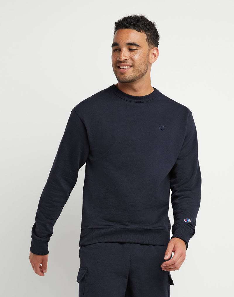 Men's Champion Powerblend Fleece Crew, C Logo Navy