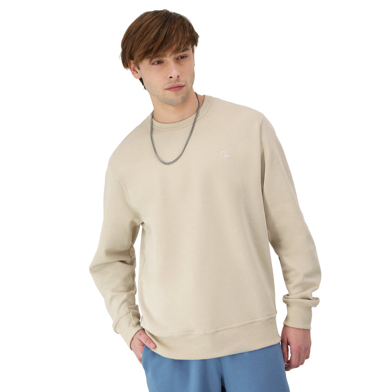 Men's Champion Powerblend Fleece Crew, C Logo Autumn Beige