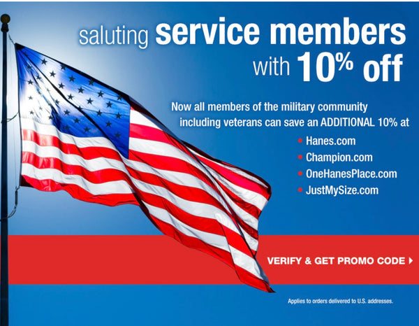 saluting service member with 10% off