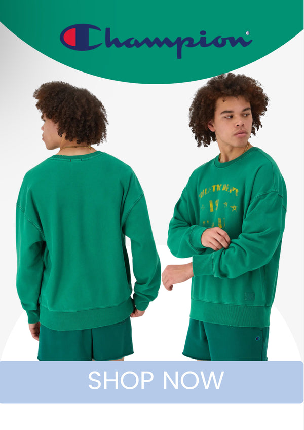 Men's Champion Reverse Weave Crewneck Sweatshirt, Ink Stamped Time Capsule Athletic Dark Green