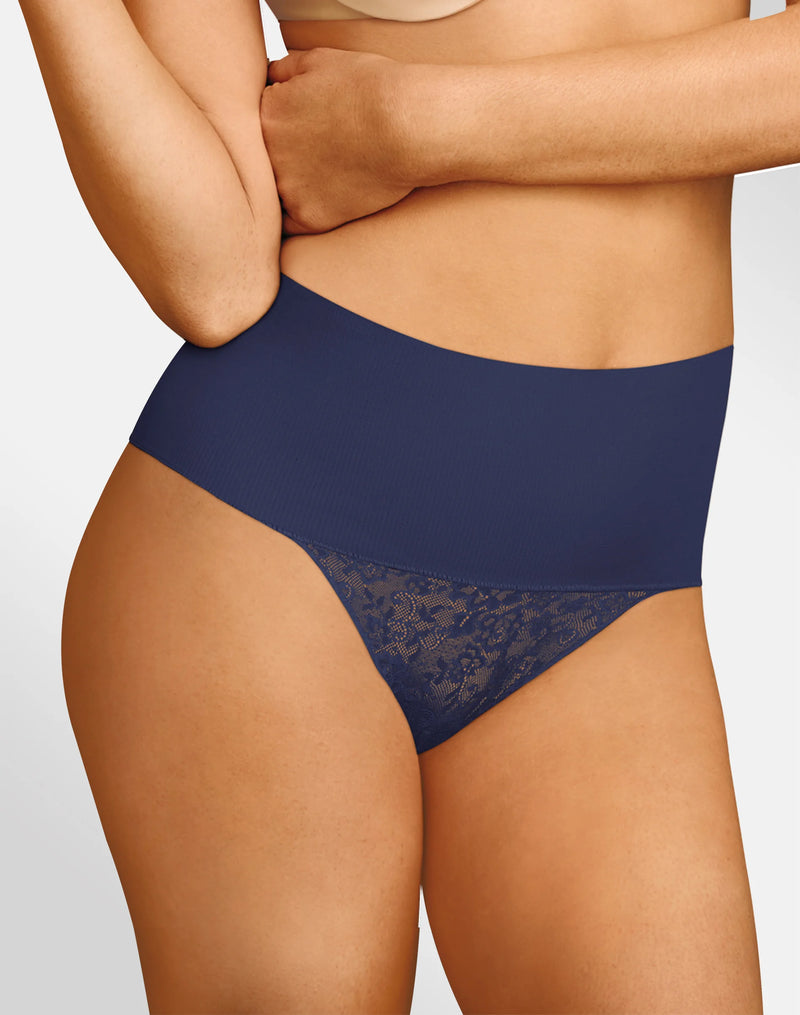 Maidenform Tame Your Tummy Lace Thong Shapewear Navy Women's