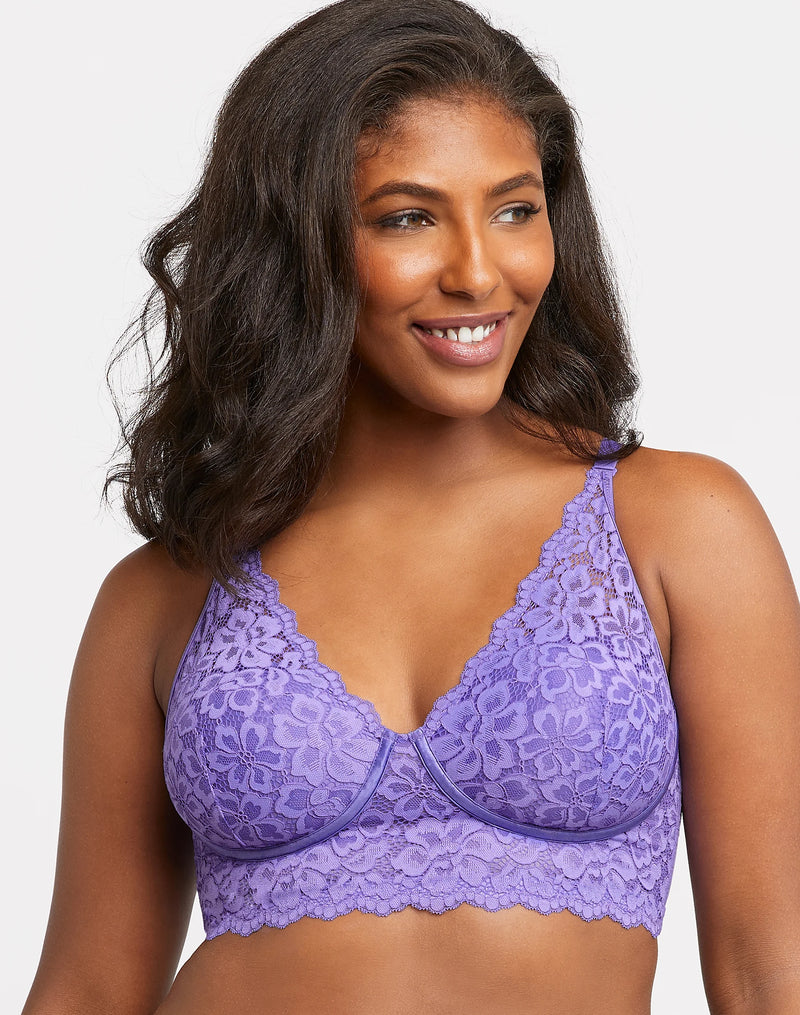 Maidenform Pure Comfort Lightly Lined Convertible Lace Bralette Lively Lavender Women's