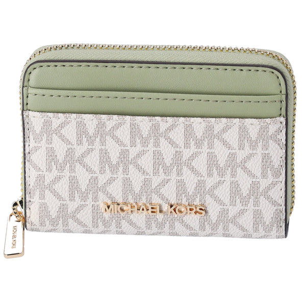 Michael Kors Jet Set Medium Zip Around Card Case Wallet Vanilla MK Light Sage