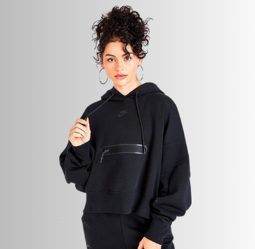 Nike Women's Sportswear Tech Fleece Over-Oversized Cropped Pullover Hoodie in Black/Black Cotton/Polyester/Fleece