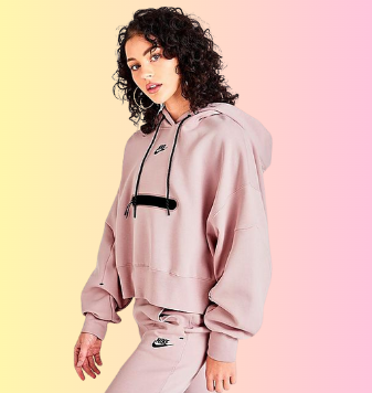 Nike Women's Sportswear Tech Fleece Over-Oversized Cropped Pullover Hoodie in Pink/Pink Oxford Cotton/Polyester/Fleece