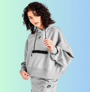 Nike Women's Sportswear Tech Fleece Over-Oversized Cropped Pullover Hoodie in Grey/Dark Grey Heather  Cotton/Polyester/Fleece