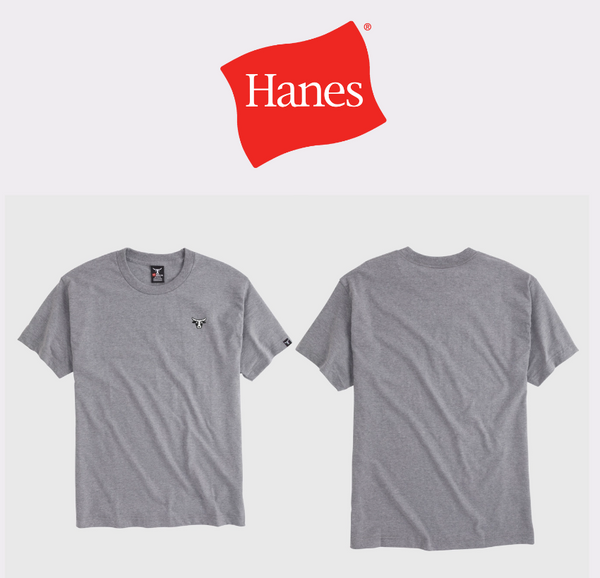 Hanes Beefy-T Unisex Heavyweight Cotton Graphic T-Shirt, Bull Logo Oxford Grey