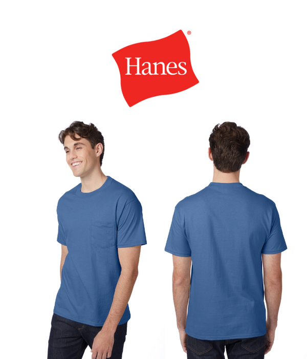 Hanes Beefy-T Unisex Cotton Pocket T-Shirt Denim Blue