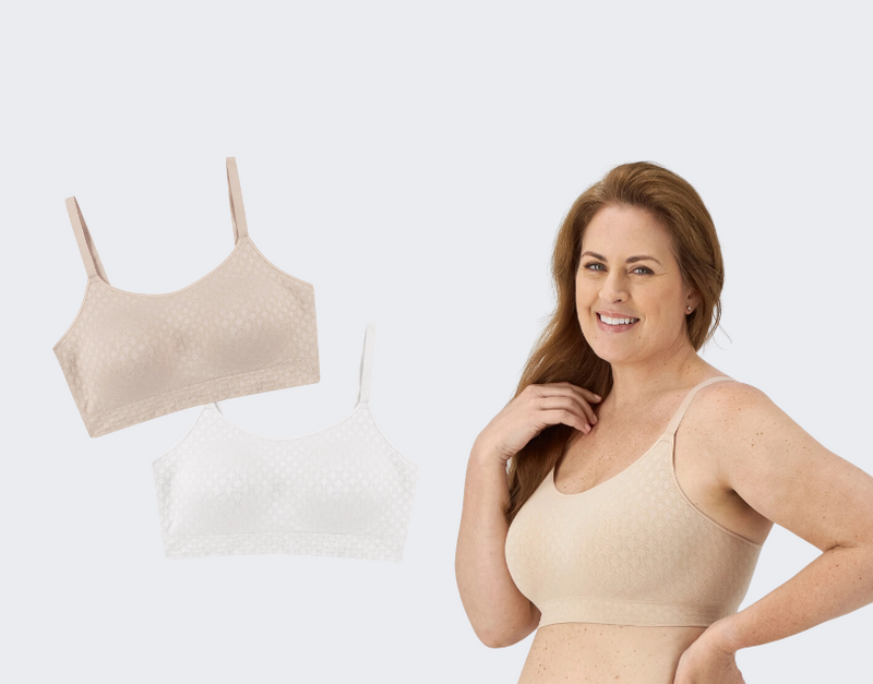 One Hanes Place Playtex Women's Smoothing Full Coverage Wireless Bra, 2-Pack Almond/White