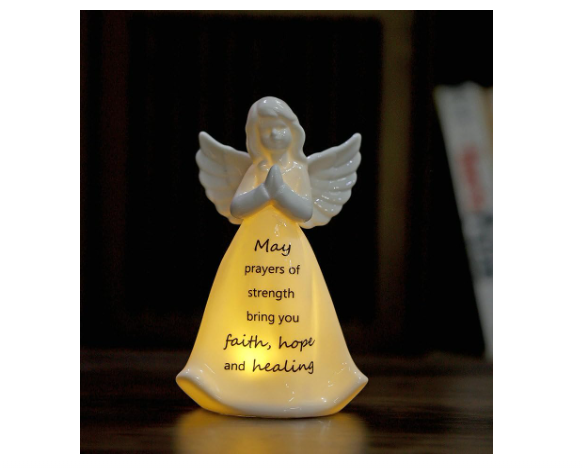 ADAVAS.Y&G Ceramic Praying Angel Figurine Best Gift for Loved Ones Healing Angel Night Light 7" H