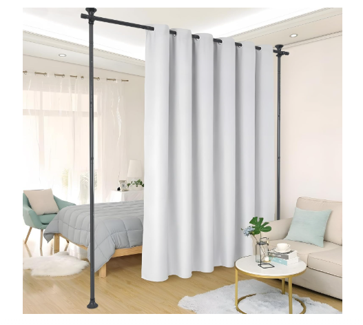 Room Divider- Adjustable 10FT No Drilling Curtain Rods Wall Divider for Room Separation, Heavy Duty Freestanding Hanging Room Divider Curtain Rod for Studio Rental, Black Room Partitions Dividers