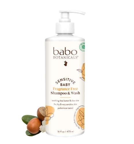 Babo Botanicals Sensitive Baby Fragrance-Free 2-in-1 Shampoo & Wash - Shea Butter, Calendula & Aloe Vera - EWG Verified - Cruelty-Free - Vegan - Pediatrician Tested - For Babies & Kids