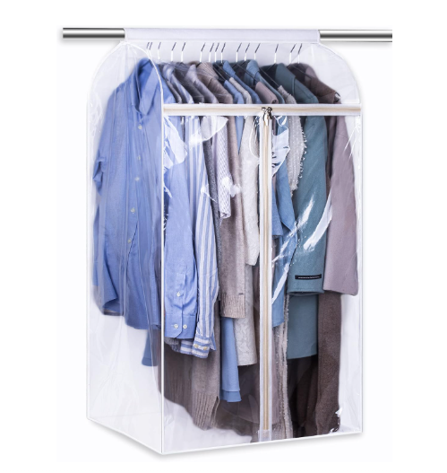 KEETDY 43" Hanging Garment Bags for Closet Storage Large Clear Window Hanging Clothes Storage Garment Rack Cover Coat Protector for Suit, Wardrobe,...