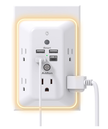 Surge Protector, Outlet Extender with Night Light, Addtam 5-Outlet Splitter and 4 USB Ports(1 USB C), Multi Plug Wall Outlet for Home Office Dorm Room...