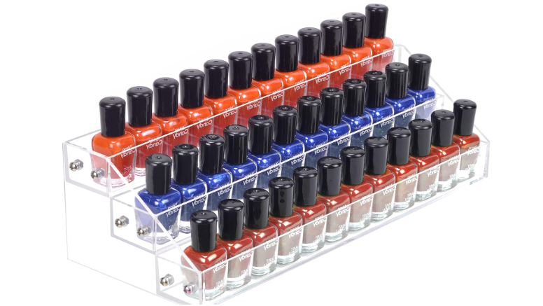 3 Packs Clear Nail Polish Organizer Holder Shelf Rack, Acrylic Display Stand For Sunglasses Paint Essential Oils, Makeup Holder, Nail Poliahes Storage to 36 Bottles (Fit 1-2oz Bottles)