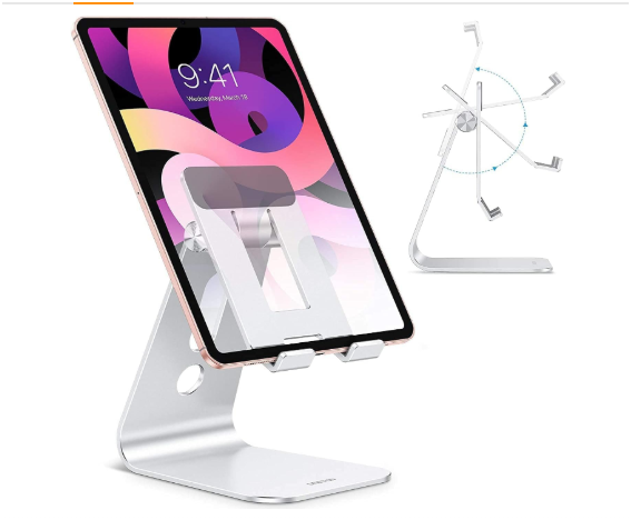 OMOTON Adjustable Tablet Stand for Desk, Upgraded Longer Arms for Greater Stability, T2 Tablet Holder with Hollow Design for Bigger Sized Phones and Tablets...