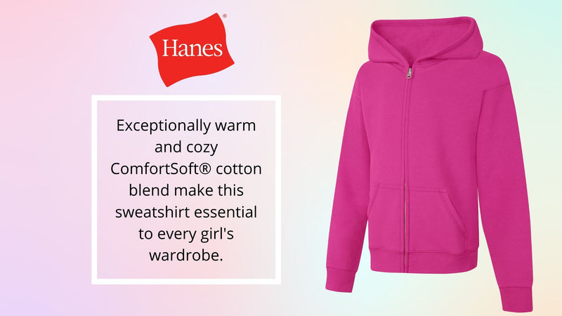 Hanes ComfortSoft® EcoSmart® Girls' Full-Zip Hoodie Sweatshirt