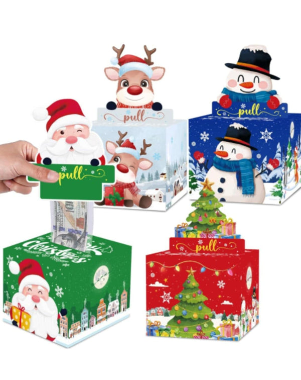 4 Pack Christmas Money Box for Cash Gift Pull, Surprise Money Holder for Kids