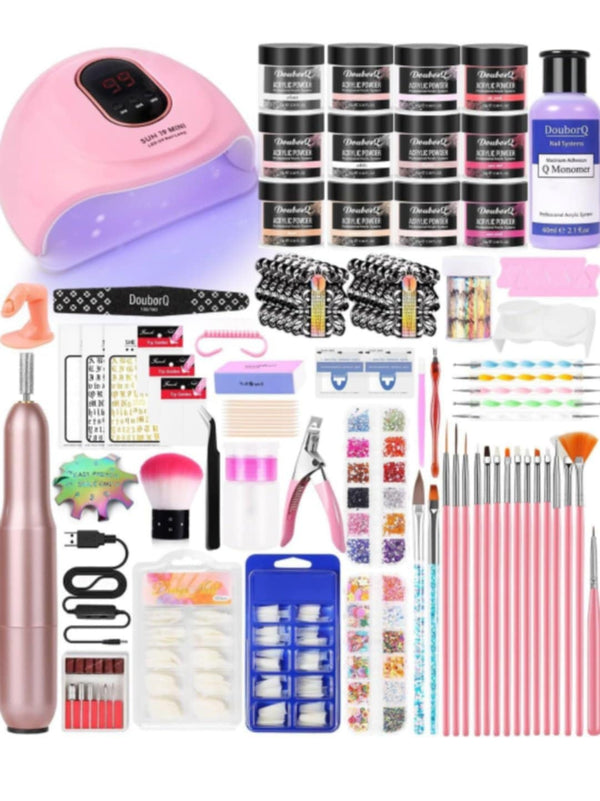 Acrylic Nail Art Kit-Nail Art Manicure Set Acrylic Powder Brush Glitter File French Tips U V Lamp Nail Art Decoration Tools Nail Drill kit for beginners with everything at home