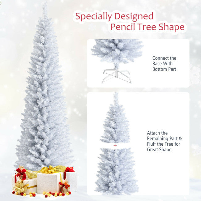 Slim Artificial Christmas Pencil Tree with PVC Needles and Folding Metal Stand-5'