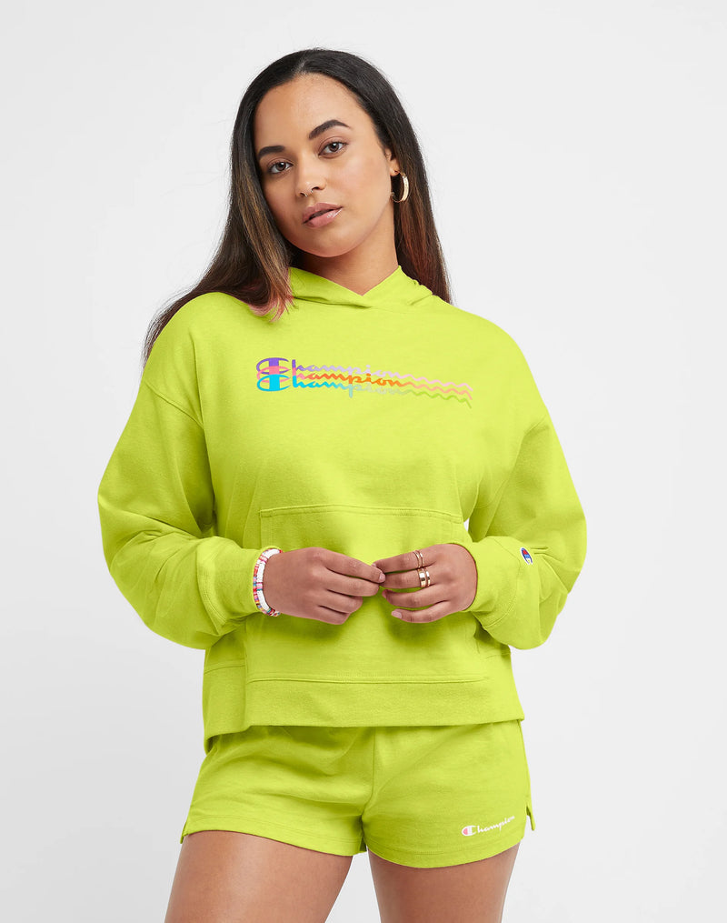 Women's Champion Midweight Cotton Hoodie, Ombre Wave Logos Limeade Heather