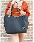 Michael Kors Black Saffiano Leather Jet Set Shoulder Tote with Gold-tone Hardware and Chain Straps