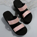 Women's Platform Wedge Sandals Open Toe Double Strap Slides Shoes with Arch Support Womens Summer Casual Slip-On Beach Sandals