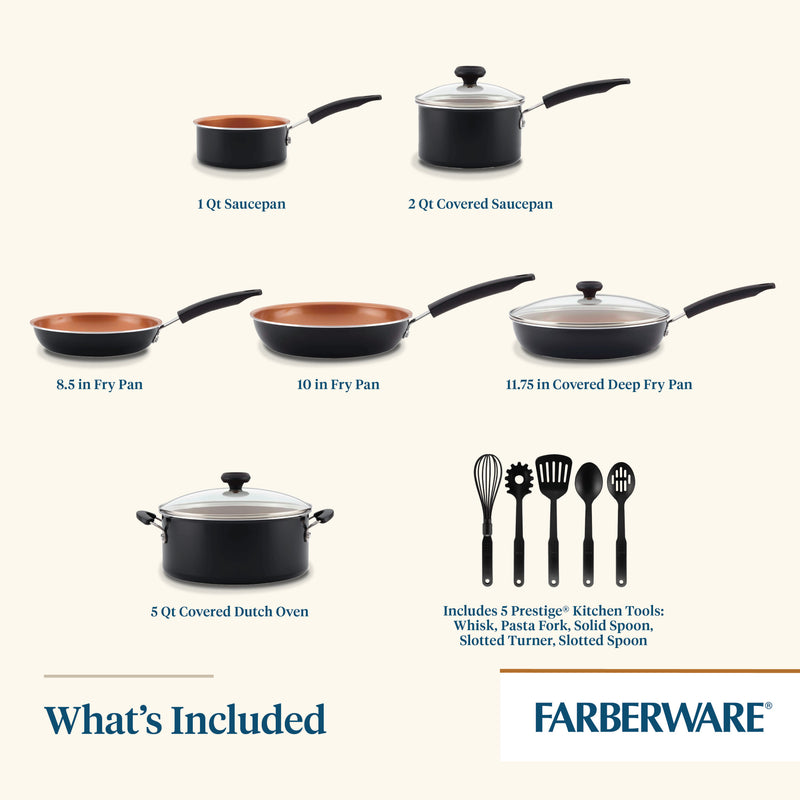 Farberware 14 Piece Easy Clean Pro Ceramic Nonstick Pots and Pans Set, Black