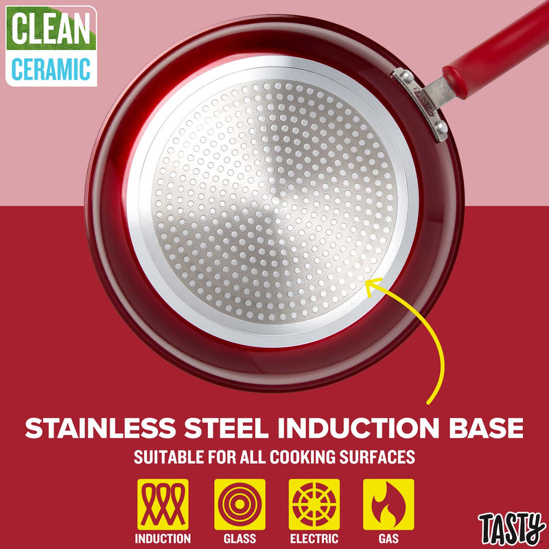 Tasty Clean Ceramic 23 Piece Non-Stick Aluminum Cookware Set, Red